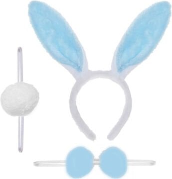 Tavşan Kostüm Seti Taç Papyon Ponpon Kuyruk Mavi