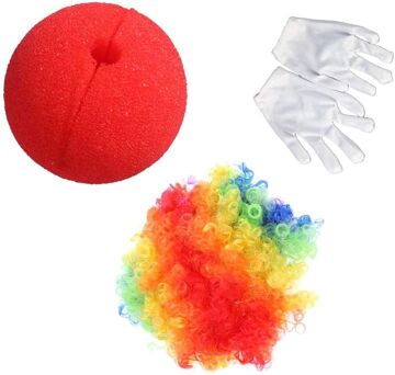 Parti Aksesuar Palyaço Peruk Beyaz Eldiven Kırmızı Sünger Burun Palyaço Seti