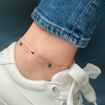 925 Ayar Gümüş Rose Çift Zincirli Nazar Halhal