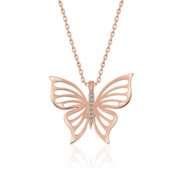 925 Ayar ​Gümüş Rose Bahar Kelebeği Kadın Gümüş Kolye