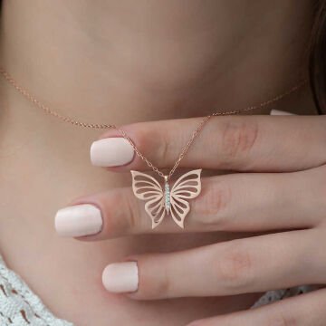 925 Ayar ​Gümüş Rose Bahar Kelebeği Kadın Gümüş Kolye