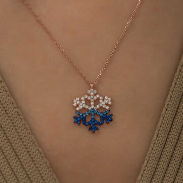 925 Ayar Gümüş Mavi Taşlı Kar Tanesi Kadın Gümüş Kolye
