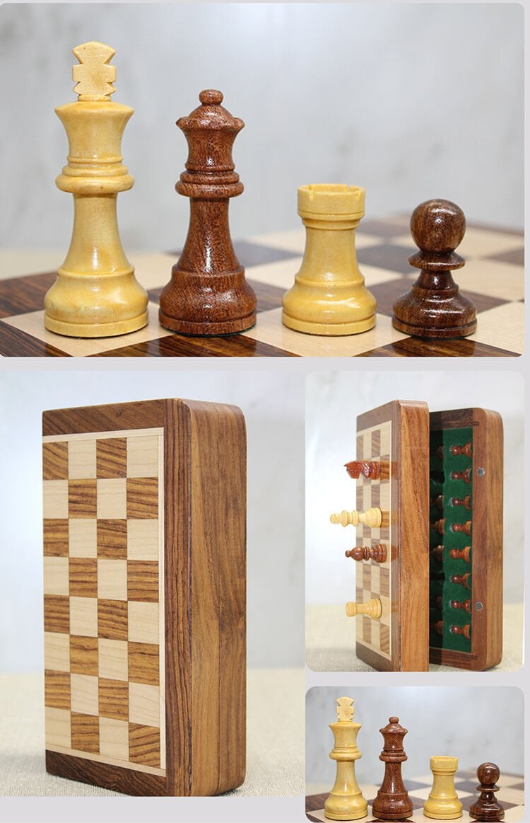 Mıknatıs Taşlı Ahşap Katlanabilir Kutulu Satranç Oyunu 30 Cm