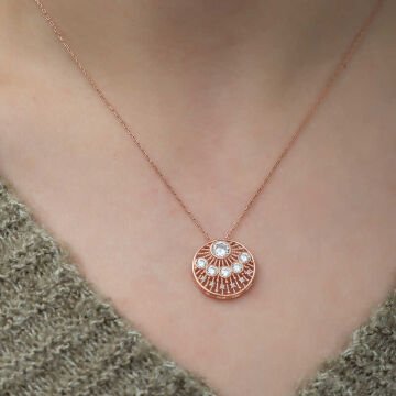 925 Ayar Gümüş Etnik Desenli Rose Kadın Gümüş Kolye