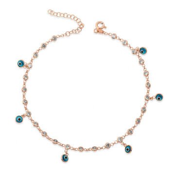 925 Ayar ​Gümüş Sıralı Zirkon Taşlı Nazarlı Rose Halhal