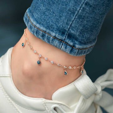 925 Ayar ​Gümüş Sıralı Zirkon Taşlı Nazarlı Rose Halhal