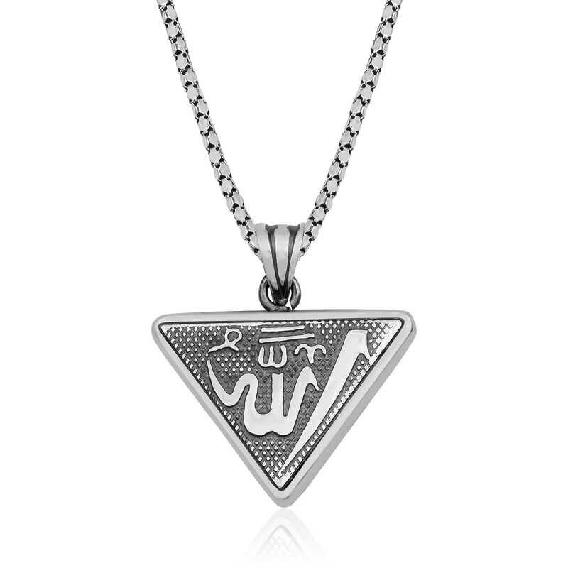 925 Ayar Gümüş Üçgen Allah Yazılı Cevşen Dualı Kolye