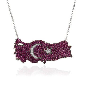 925 Ayar Gümüş Ay Yıldız Türkiye Haritası Kadın Kolye