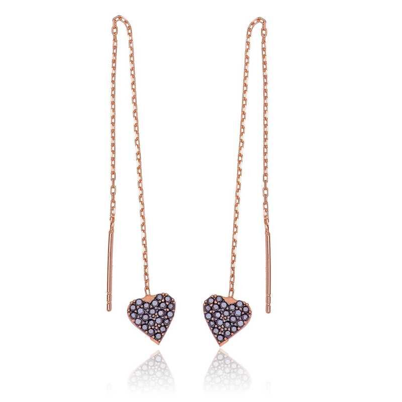 Gümüş Kalpli Zincir Küpe