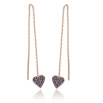 Gümüş Kalpli Zincir Küpe