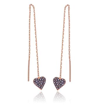 Gümüş Kalpli Zincir Küpe