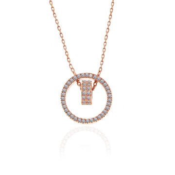 925 Ayar Gümüş Rose İç İçe Geçmiş Halka Kadın Kolye