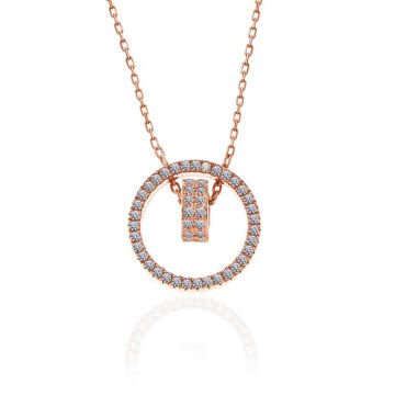 925 Ayar Gümüş Rose İç İçe Geçmiş Halka Kadın Kolye