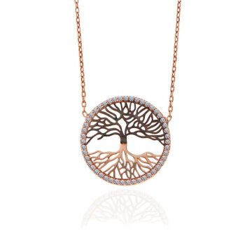 925 Ayar Gümüş Rose Hayat Ağacı Kadın Kolye