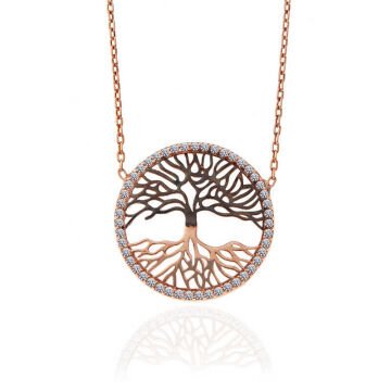925 Ayar Gümüş Rose Hayat Ağacı Kadın Kolye