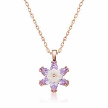 925 Ayar Gümüş Rose Lila Lotus Çiçeği Kadın Gümüş Kolye