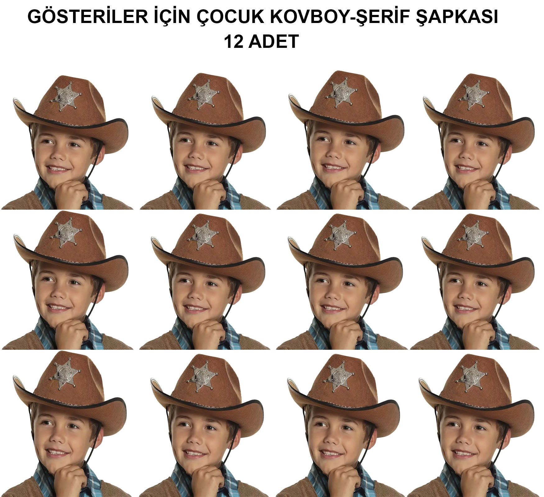 Kovboy Şerif Şapkası Kahve 12 Adet - Kostüm, Parti ve Gösteri Şapkası