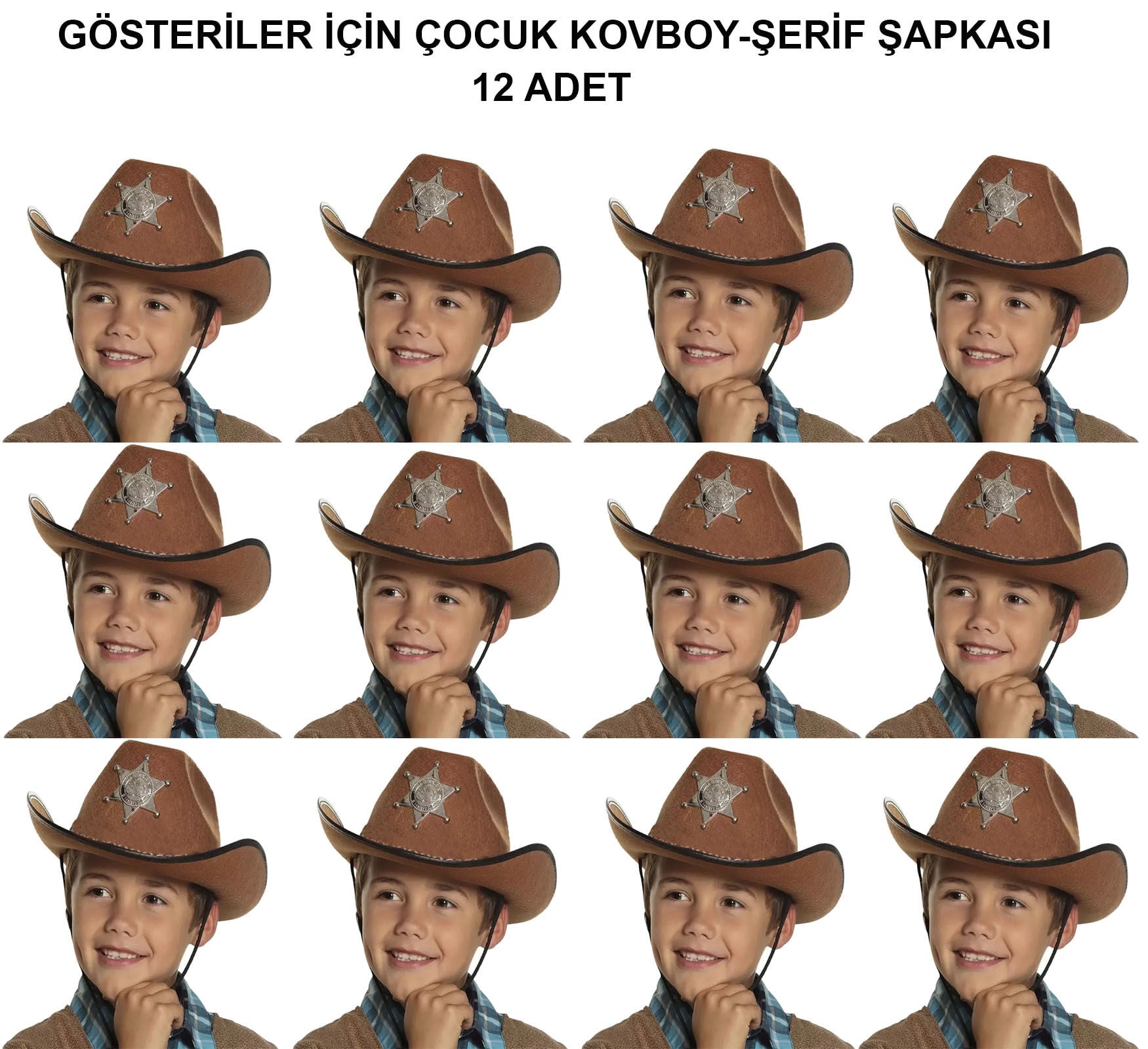 Kovboy Şerif Şapkası Kahve 12 Adet - Kostüm, Parti ve Gösteri Şapkası