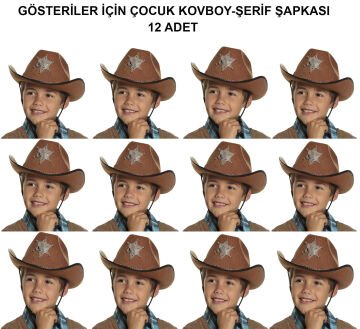Kovboy Şerif Şapkası Kahve 12 Adet - Kostüm, Parti ve Gösteri Şapkası