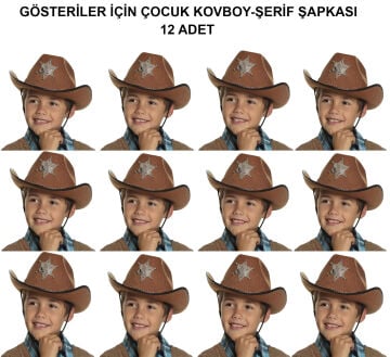 Kovboy Şerif Şapkası Kahve 12 Adet - Kostüm, Parti ve Gösteri Şapkası