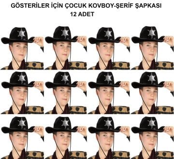 Kovboy Şerif Şapkası Siyah 12 Adet - Kostüm, Parti ve Gösteri Şapkası