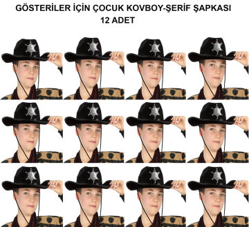 Kovboy Şerif Şapkası Siyah 12 Adet - Kostüm, Parti ve Gösteri Şapkası