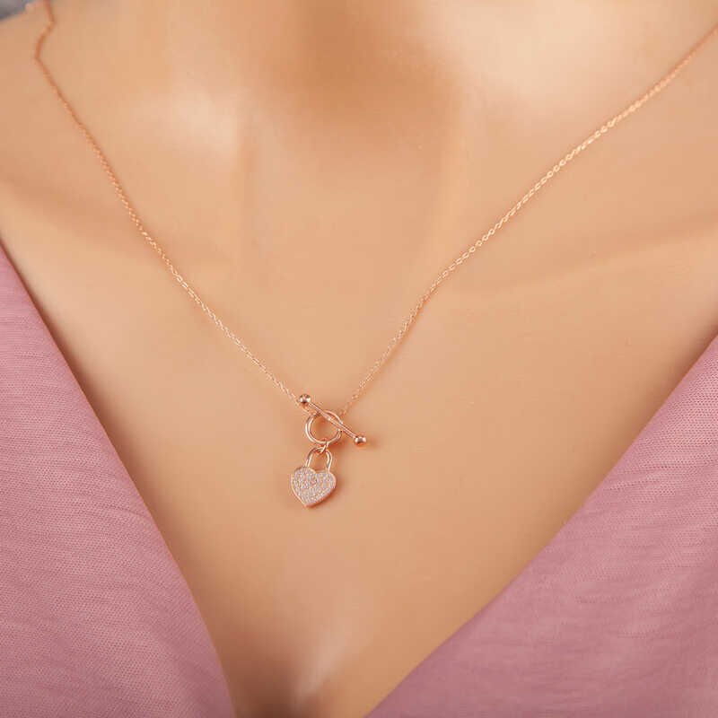 925 Ayar Gümüş Rose Sallantılı Kalp Kadın Kolye