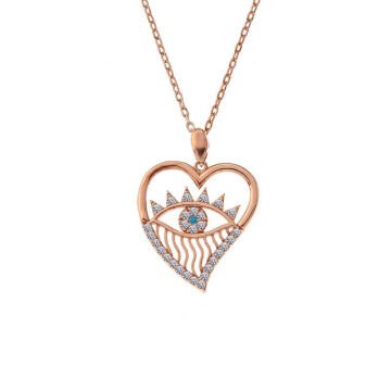 925 Ayar Gümüş Rose Kalp Göz Kadın Kolye