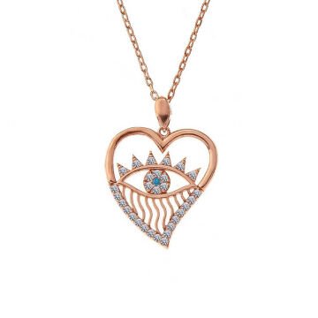 925 Ayar Gümüş Rose Kalp Göz Kadın Kolye