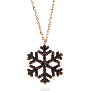 925 Ayar Gümüş Rose Siyah Taşlı Kar Tanesi Kadın Kolye