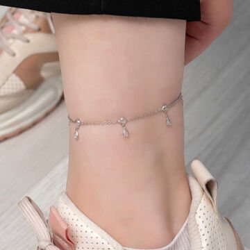 925 Ayar Gümüş Damla Zirkon Taşlı Halhal