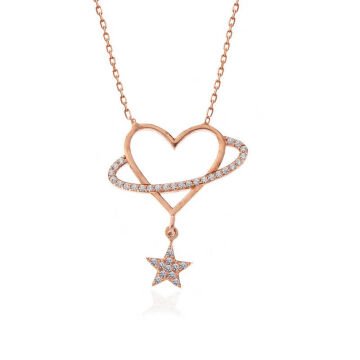 925 Ayar Gümüş Rose Kalp Yıldız Kadın Kolye