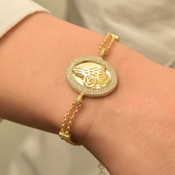925 Ayar Gümüş Gold Tuğralı Bileklik