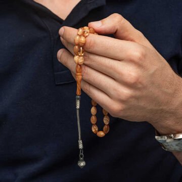 Gümüş Kazaz Püsküllü Sıkma Kehribar Tesbih