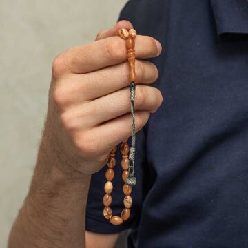 Gümüş Kazaz Püsküllü Sıkma Kehribar Tesbih