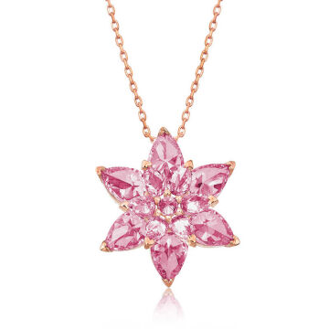 925 Ayar Gümüş Rose Pembe Lotus Çiçeği Kolye