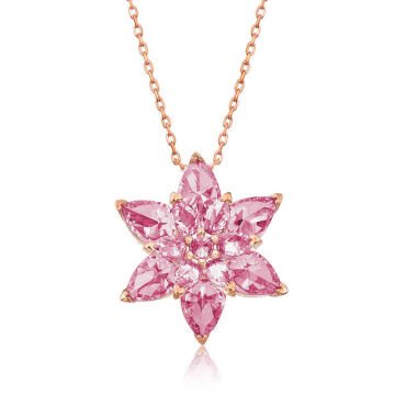 925 Ayar Gümüş Rose Pembe Lotus Çiçeği Kolye