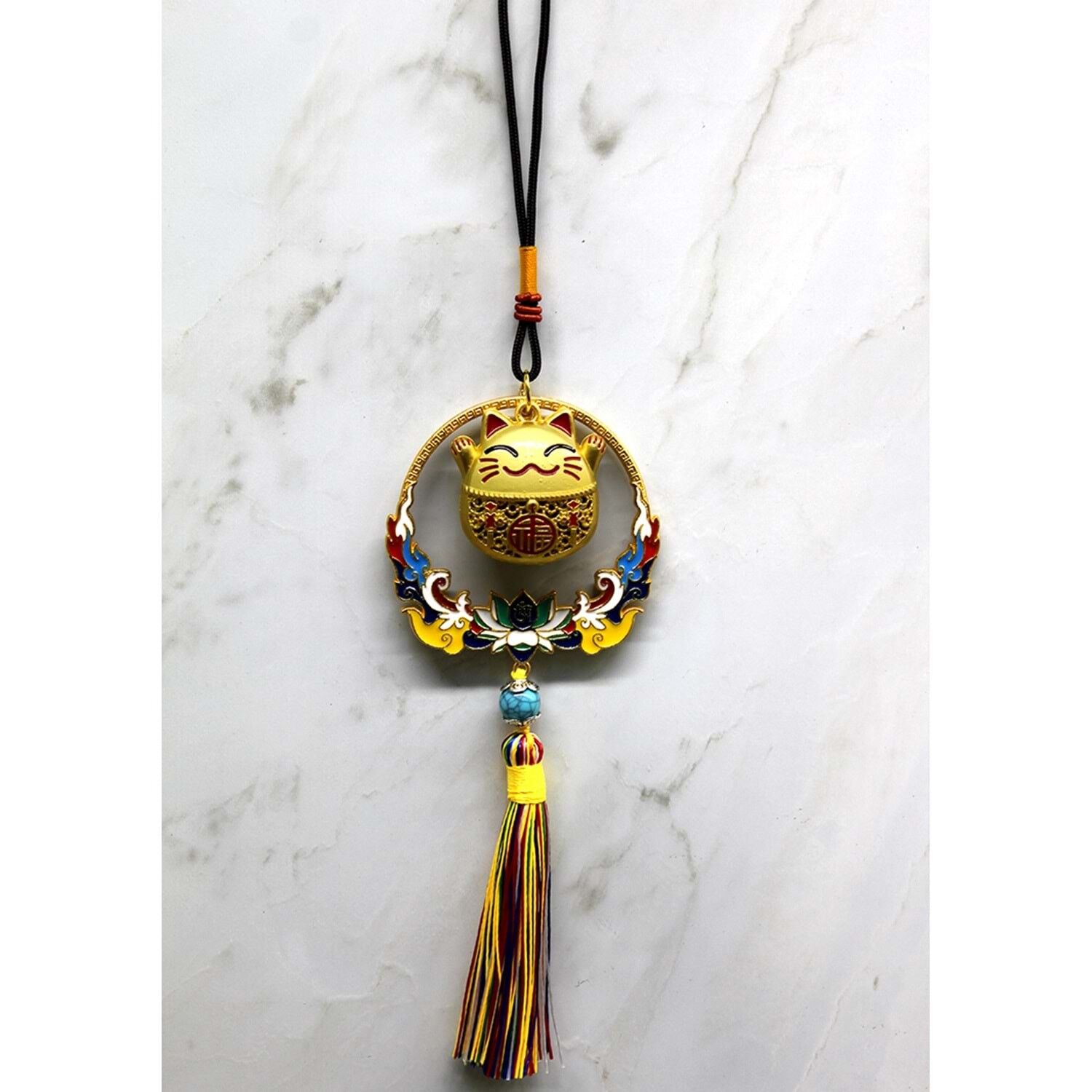 Renkli Püsküllü Şans Kedisi Feng Shui Askılık