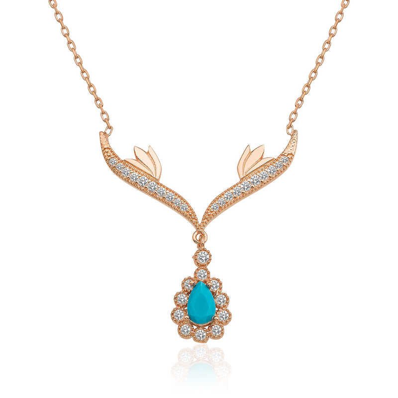 925 Ayar Gümüş Turkuaz Taşlı Madalyon Kadın Gümüş Kolye