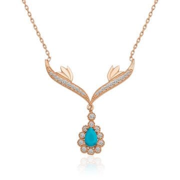 925 Ayar Gümüş Turkuaz Taşlı Madalyon Kadın Gümüş Kolye