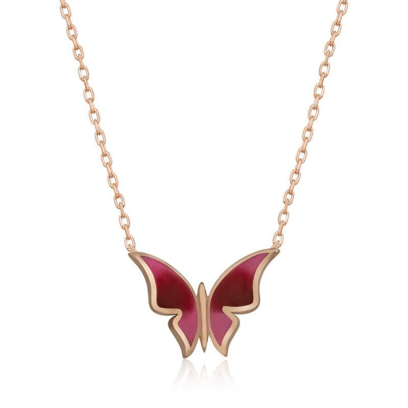 925 Ayar Gümüş Rose Minimal Kelebek Kadın Gümüş Kolye