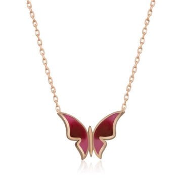 925 Ayar Gümüş Rose Minimal Kelebek Kadın Gümüş Kolye