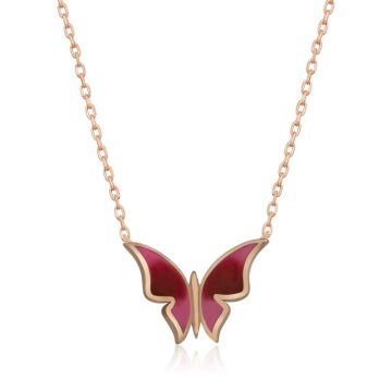 925 Ayar Gümüş Rose Minimal Kelebek Kadın Gümüş Kolye