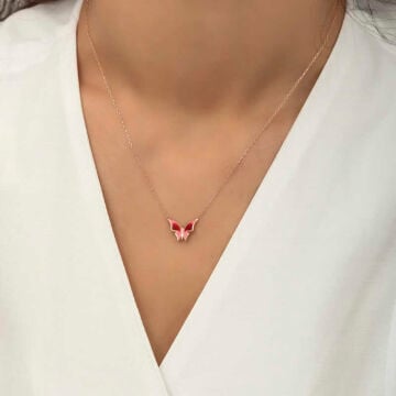 925 Ayar Gümüş Rose Minimal Kelebek Kadın Gümüş Kolye