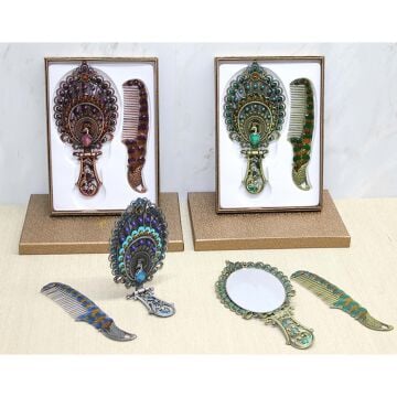 Tavuskuşu Katlanabilir Ayna Ve Tarak Seti Büyük Boy