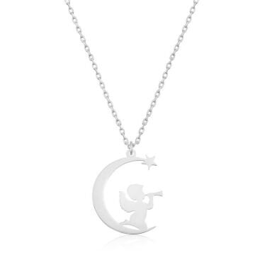 925 Ayar Gümüş Ayda Oturan Melek Kadın Gümüş Kolye
