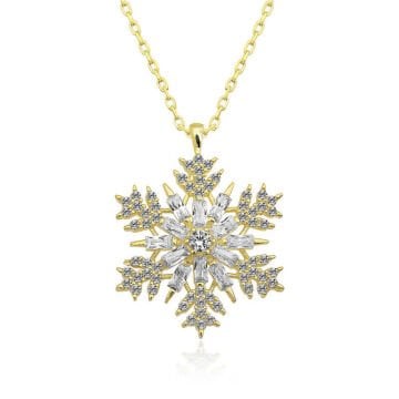 925 Ayar Gümüş Gold Kar Tanesi Kadın Gümüş Kolye