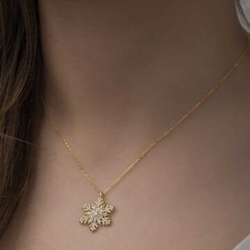 925 Ayar Gümüş Gold Kar Tanesi Kadın Gümüş Kolye