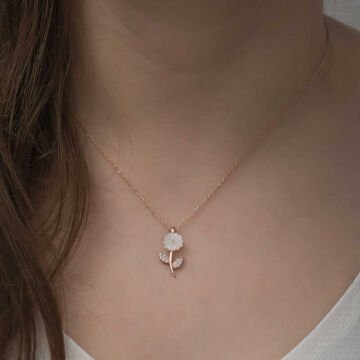 925 Ayar Gümüş Rose Sedef Çiçek Kadın Gümüş Kolye