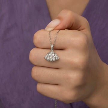 925 Ayar Gümüş İncili İstiridye Bayan Gümüş Kolye